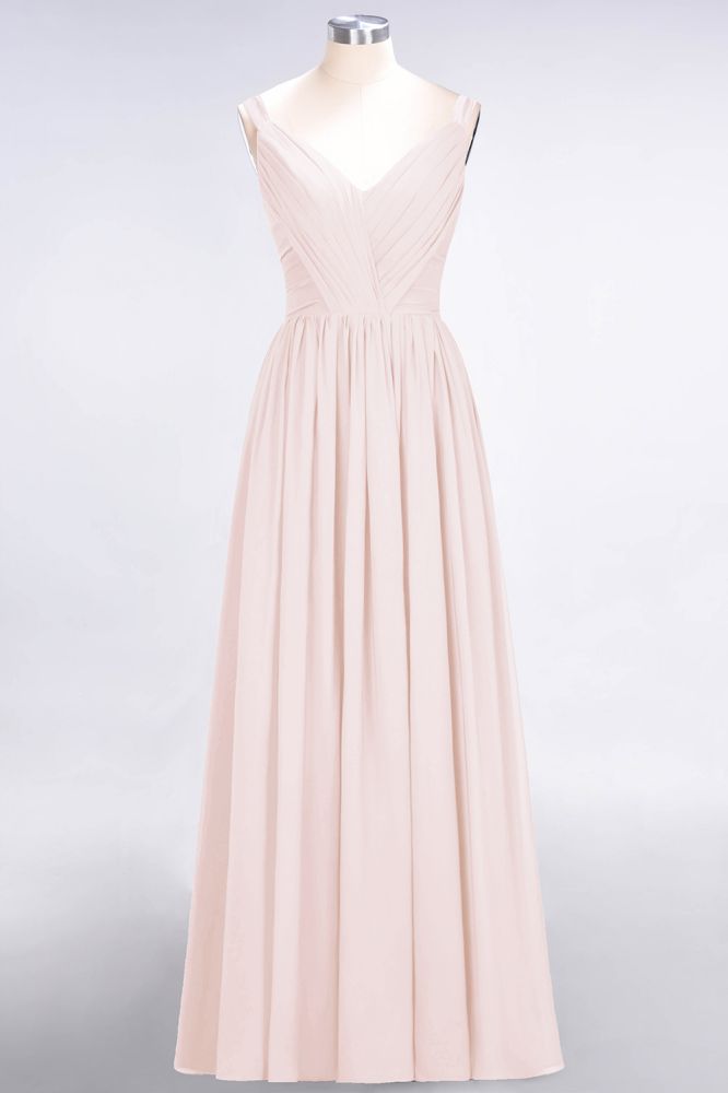 Robe de demoiselle d'honneur élégante en mousseline de soie, dos nu, décolleté en V et volants.