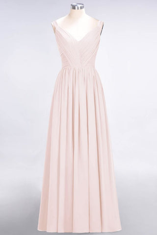 Elegant V-Neck Strap Backless Ruffles Chiffon Floor-Length Bridesmaid Dress