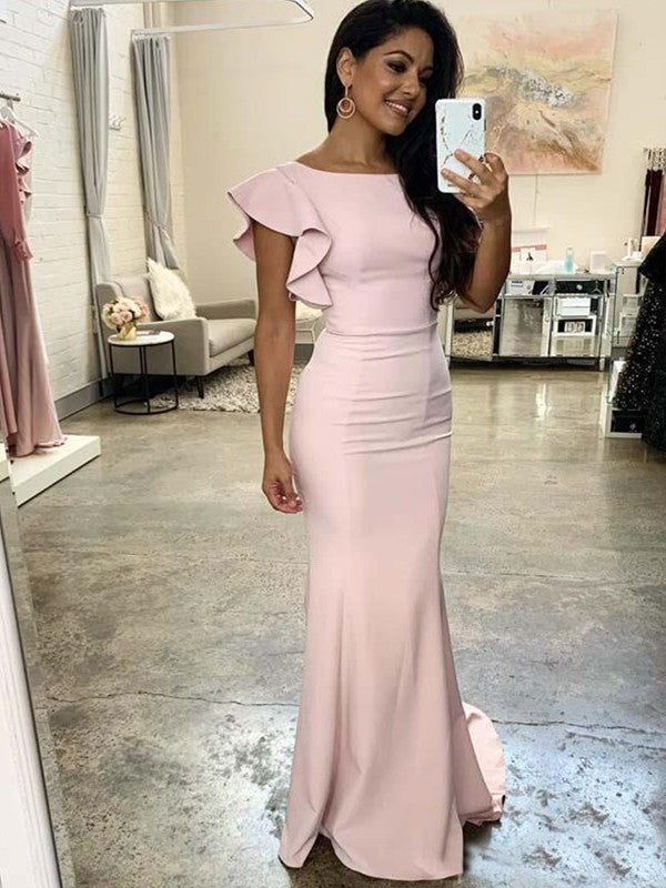 Elegantes vestidos de dama de honor vintage sin mangas con escote redondo y fruncido en crepé elástico