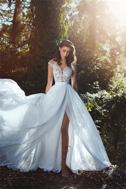 Robes de mariée élégantes en mousseline de dentelle jusqu'au sol