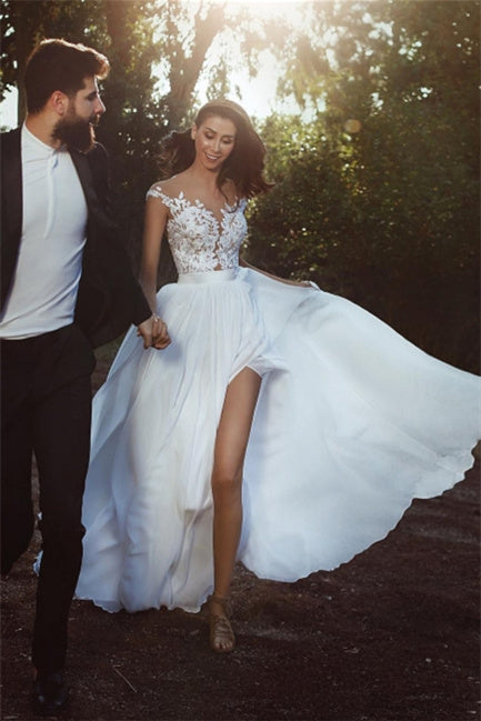 Robes de mariée élégantes en mousseline de dentelle jusqu'au sol