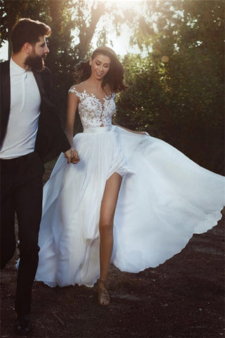 Elegant wedding dresses with lace chiffon floor-length