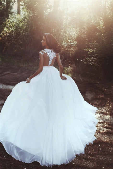 Robes de mariée élégantes en mousseline de dentelle jusqu'au sol