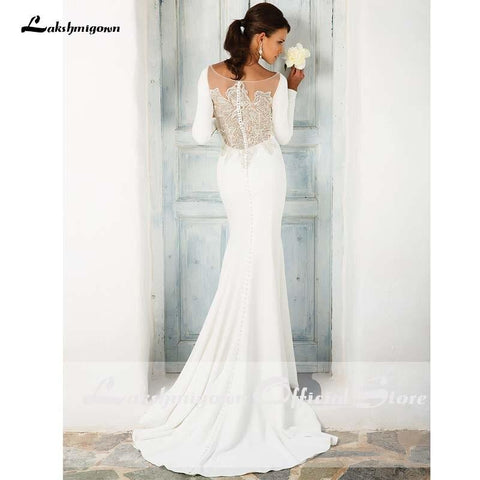 Baoleely Elegant White Stain Mermaid Wedding Dresses Long Sleeves Bridal Gown 2025