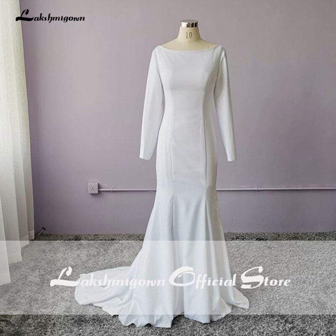 Baoleely Elegant White Stain Mermaid Wedding Dresses Long Sleeves Bridal Gown 2025