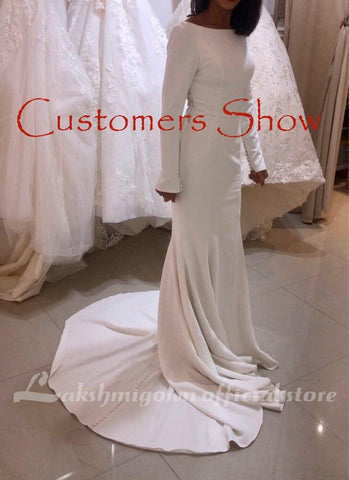 Baoleely Elegant White Stain Mermaid Wedding Dresses Long Sleeves Bridal Gown 2025