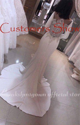 Baoleely Elegant White Stain Mermaid Wedding Dresses Long Sleeves Bridal Gown 2025