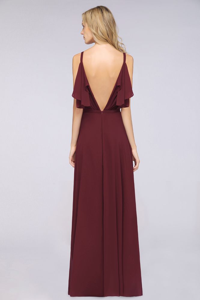 Vestido de dama de honor largo hasta el suelo de gasa con volantes elegantes, vestido de fiesta de boda sin mangas Aline Pearls