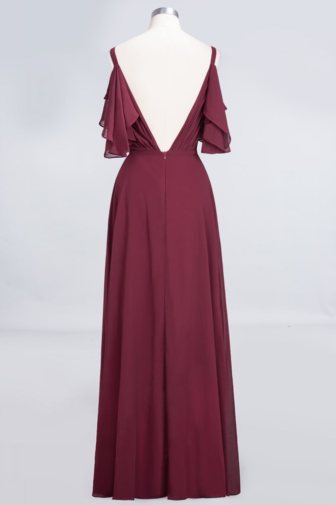 Robe de demoiselle d'honneur élégante en mousseline à volants, longue jusqu'au sol, coupe trapèze, ornée de perles et sans manches.