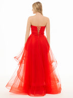 Elisa | Robe de bal bustier en organza rose pâle coupe A