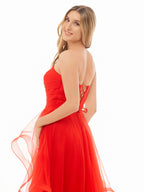 Elisa | Robe de bal bustier en organza rose pâle coupe A