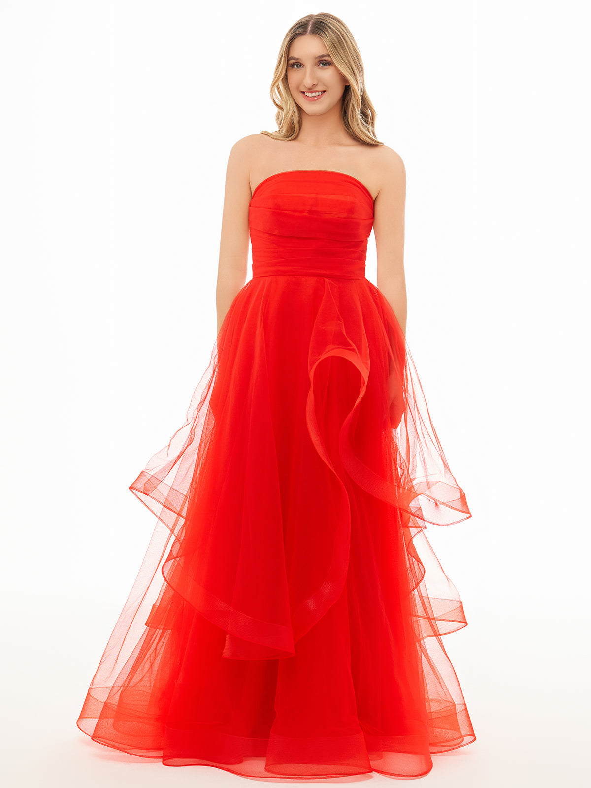Elisa | Robe de bal bustier en organza rose pâle coupe A