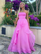 Elisa | Robe de bal bustier en organza rose pâle coupe A