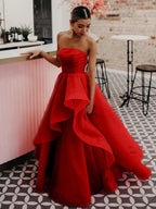 Elisa | Robe de bal bustier en organza rose pâle coupe A