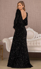 Long Sleeve Sequin Evening Dress