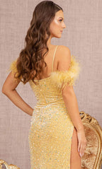 Feather Ornate Sequin Prom Dress