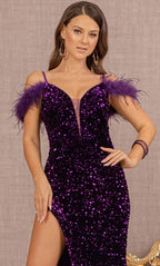 Feather Ornate Sequin Prom Dress