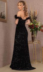 Feather Ornate Sequin Prom Dress