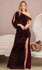 Bishop Sleeve Sequin Evening Dress