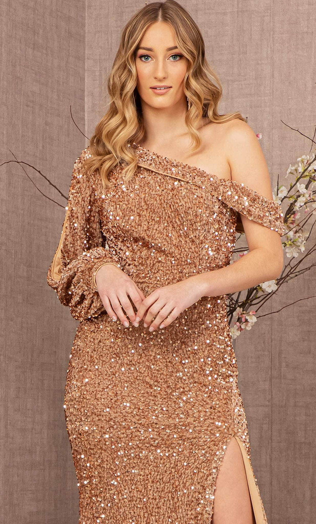 Bishop Sleeve Sequin Evening Dress