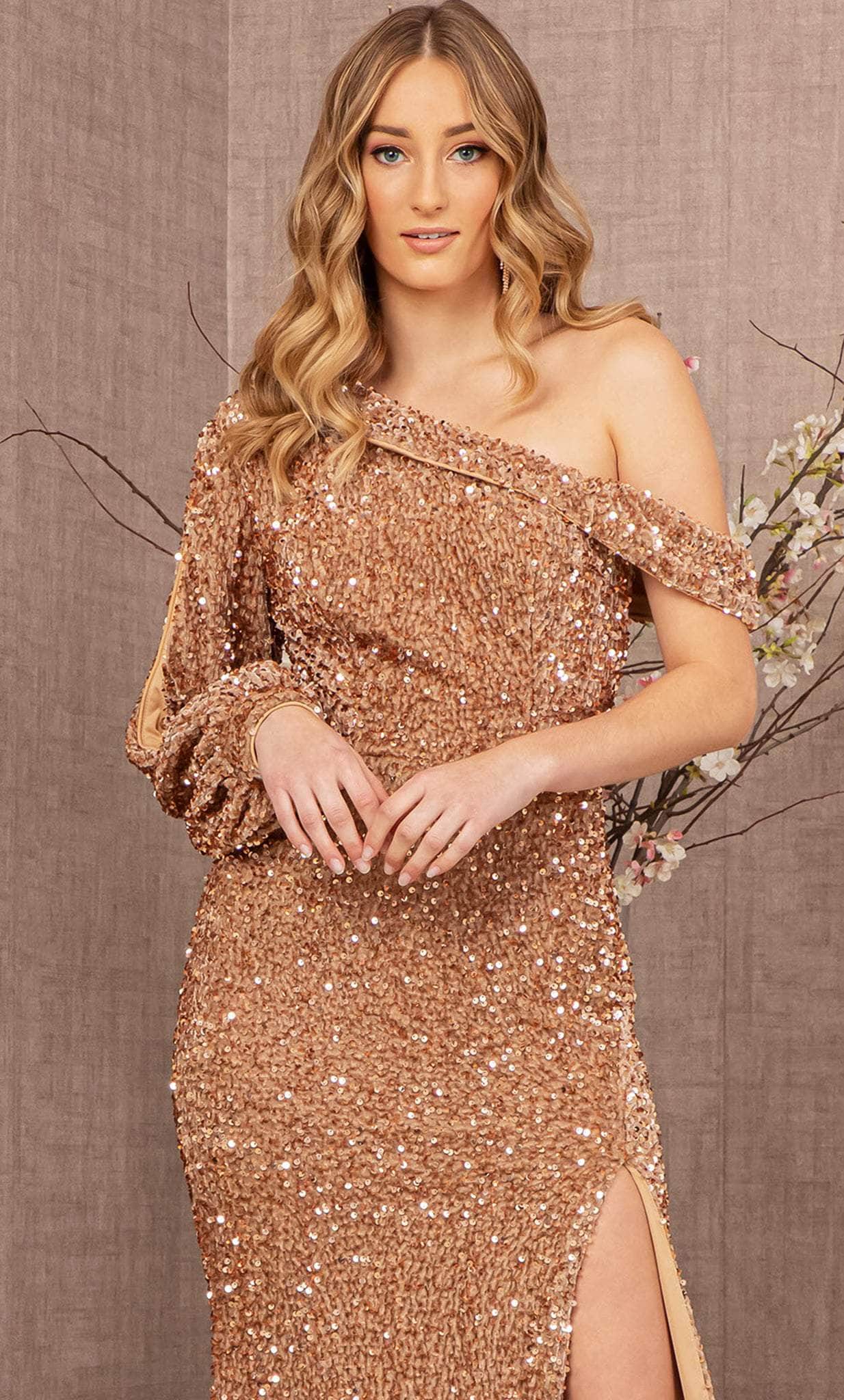 Bishop Sleeve Sequin Evening Dress