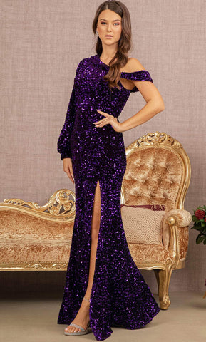 Robe de soirée à sequins à manches bouffantes