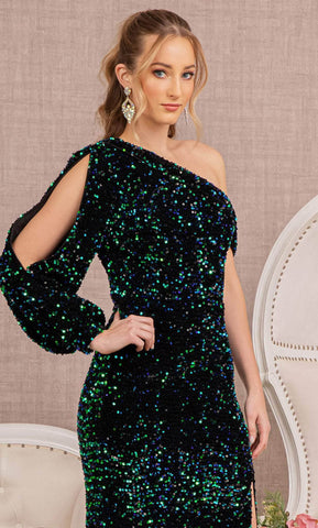 Robe de soirée à sequins à manches bouffantes