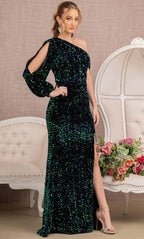Bishop Sleeve Sequin Evening Dress
