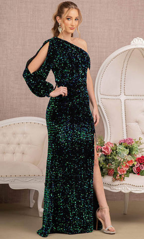 Robe de soirée à sequins à manches bouffantes