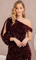 Bishop Sleeve Sequin Evening Dress