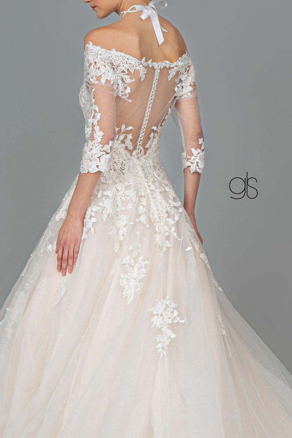 Robe longue de mariée à col en V en tulle pailleté brodé