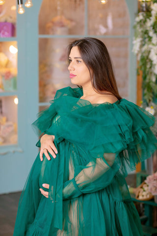 Robe de maternité en tulle vert émeraude pour séance photo VMR26