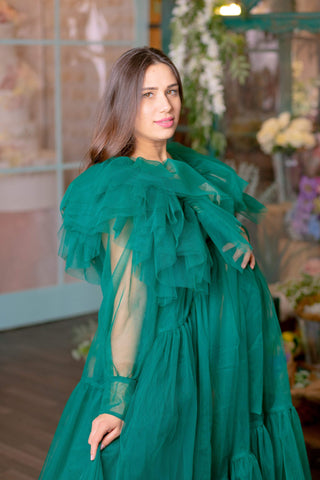 Robe de maternité en tulle vert émeraude pour séance photo VMR26