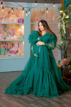 Bata de tul verde esmeralda para sesión de fotos premamá VMR26