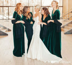 Baoleely Winter Emerald Green Bridesmaid Dresses Velvet Wedding Guest Dress Short Sleeves