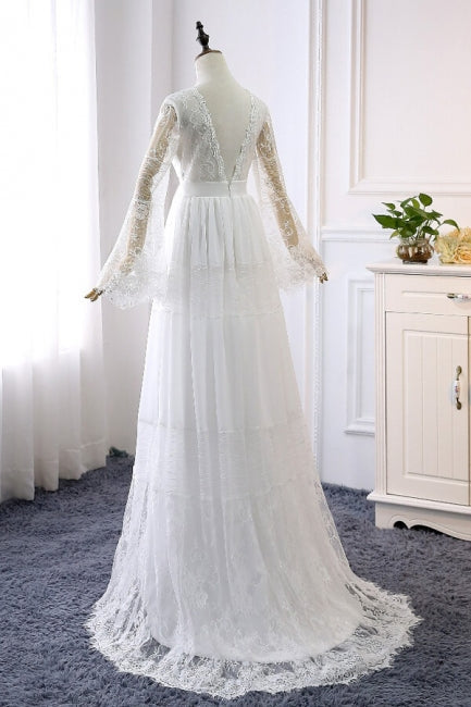 Robe de mariée empire en tulle et dentelle à manches longues 
