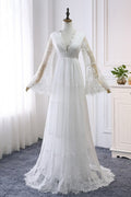 Robe de mariée empire en tulle et dentelle à manches longues 