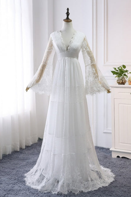Robe de mariée empire en tulle et dentelle à manches longues 