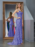 Purple Sheath Sequins Long Prom Dress with Slit