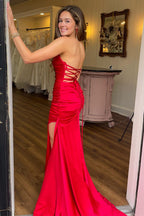 Evangeline | Robe de soirée longue sirène bustier bleu sarcelle à lacets et fronces, fendue
