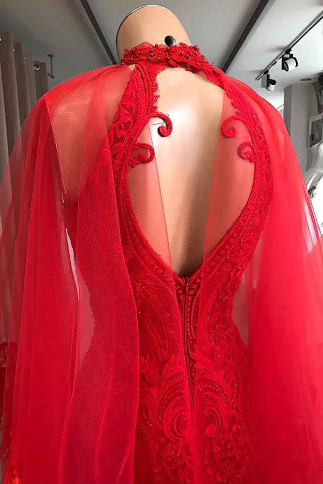 Robe de soirée longue en dentelle rouge, robe cocktail 