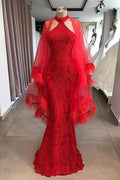 Robe de soirée longue en dentelle rouge, robe cocktail 