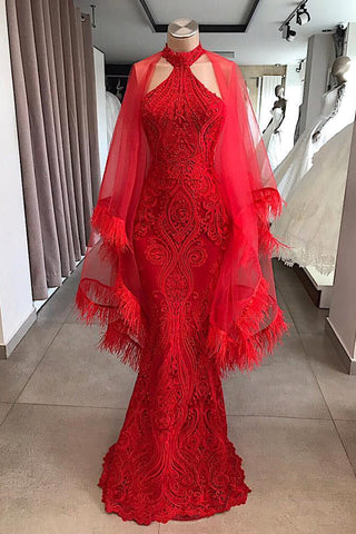 Robe de soirée longue en dentelle rouge, robe cocktail 