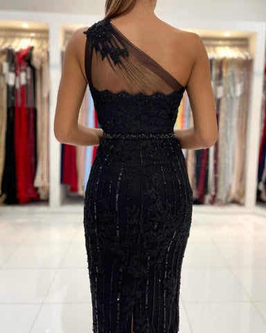 Robes de soirée courtes noires, robes cocktail avec dentelle