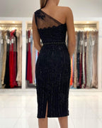 Robes de soirée courtes noires, robes cocktail avec dentelle