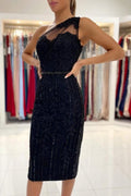 Robes de soirée courtes noires, robes cocktail avec dentelle
