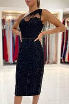 Robes de soirée courtes noires, robes cocktail avec dentelle