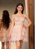 Vestido corto de fiesta de bienvenida con escote corazón y corte en A y volantes