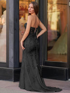 Evie |Mermaid Sweetheart Neck Lace Long Prom Dress With Appliques