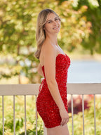 Sweetheart Black Sequin Short Homecoming Dresses
